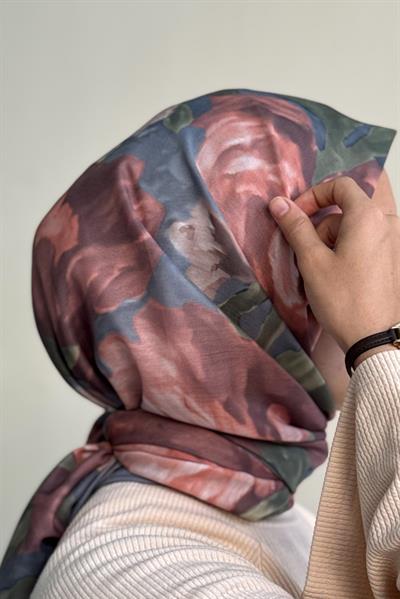 Nilüfer Desen Pamuk Eşarp - Kızıl Kahve