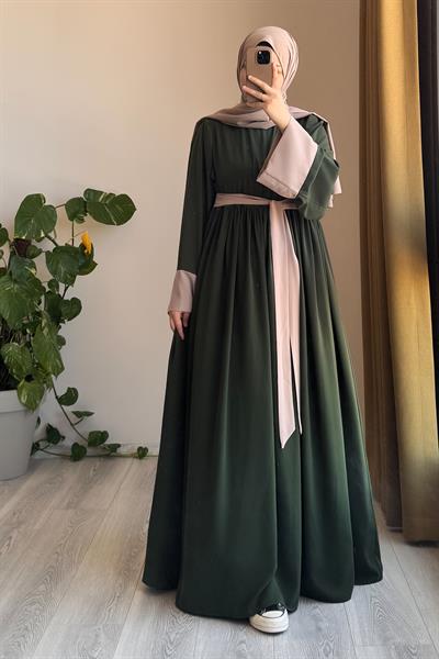 Nisa Elbise - Zümrüt yeşil/ Bej
