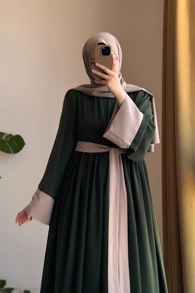 Nisa Elbise - Zümrüt yeşil/ Bej