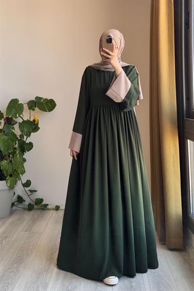 Nisa Elbise - Zümrüt yeşil/ Bej