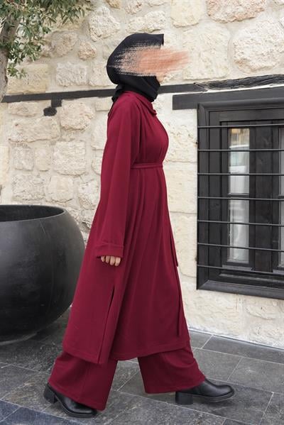 Omuz Tuturmalı Triko Tunik - Bordo