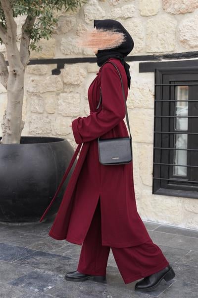 Omuz Tuturmalı Triko Tunik - Bordo