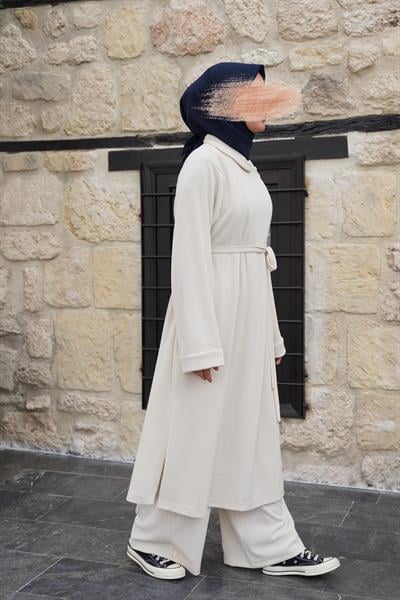 Omuz Tuturmalı Triko Tunik - Ekru