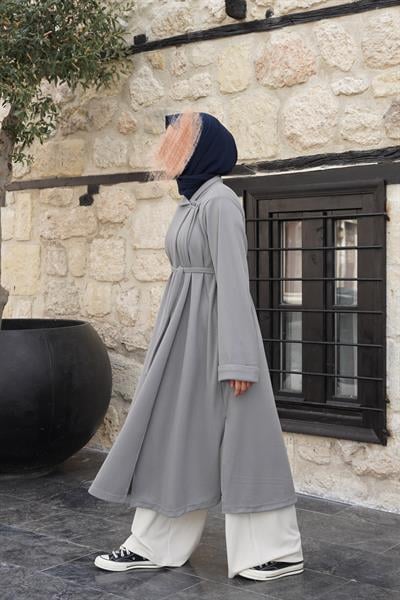 Omuz Tuturmalı Triko Tunik - Gri