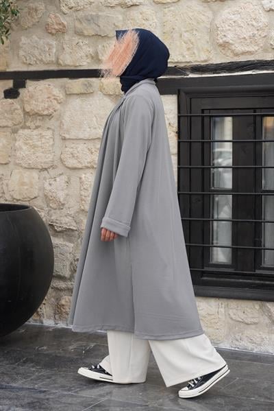 Omuz Tuturmalı Triko Tunik - Gri