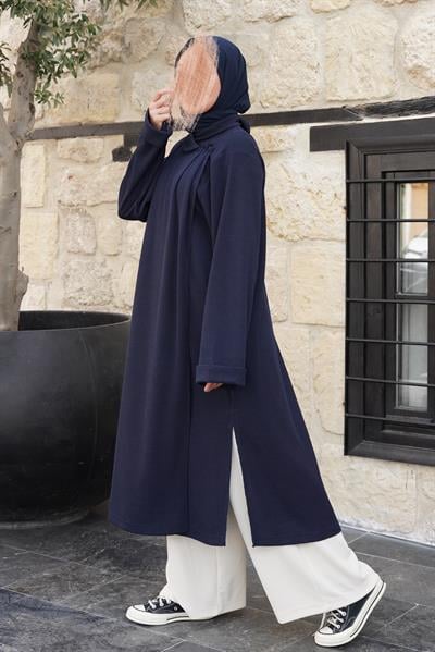 Omuz Tuturmalı Triko Tunik - Lacivert