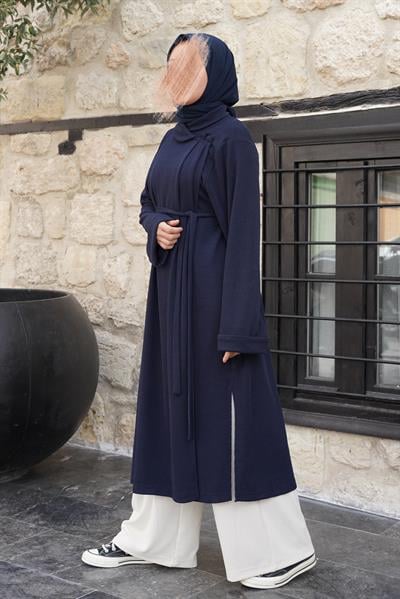 Omuz Tuturmalı Triko Tunik - Lacivert