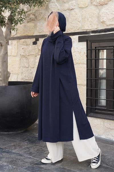 Omuz Tuturmalı Triko Tunik - Lacivert