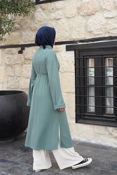 Omuz Tuturmalı Triko Tunik - Mint yeşil