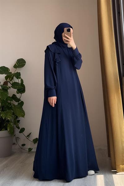 Omuzu Fırfırlı Elbise - Lacivert