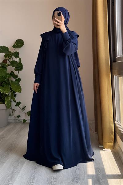 Omuzu Fırfırlı Elbise - Lacivert