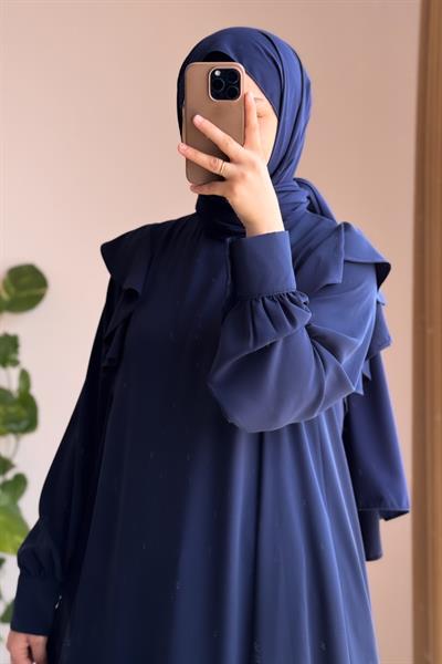 Omuzu Fırfırlı Elbise - Lacivert