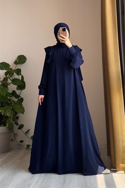 Omuzu Fırfırlı Elbise - Lacivert