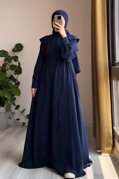 Omuzu Fırfırlı Elbise - Lacivert
