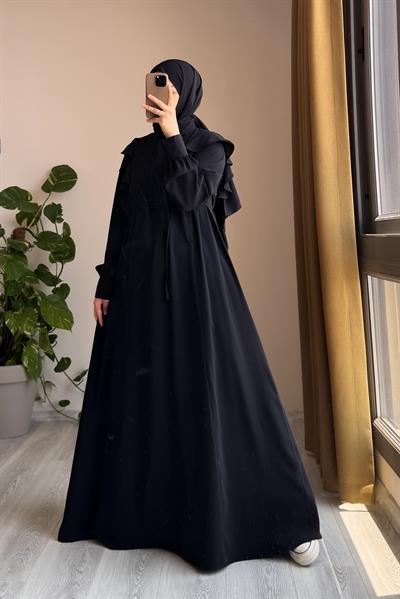 Omuzu Fırfırlı Elbise - Siyah