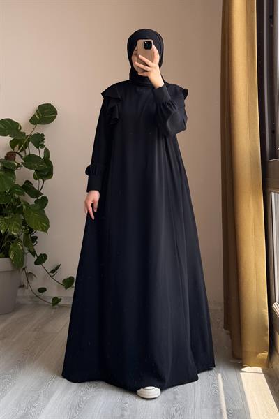 Omuzu Fırfırlı Elbise - Siyah