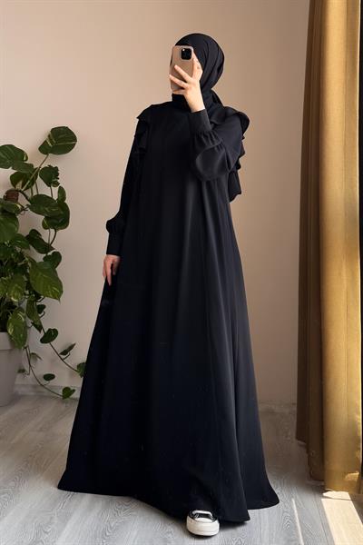 Omuzu Fırfırlı Elbise - Siyah