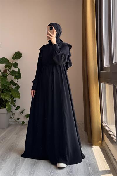 Omuzu Fırfırlı Elbise - Siyah