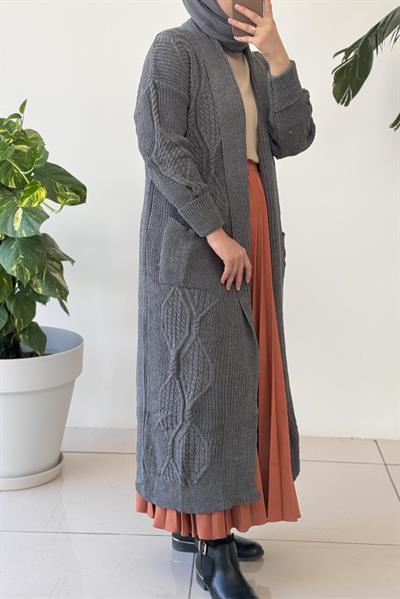 Örme Desen Hırka - Füme