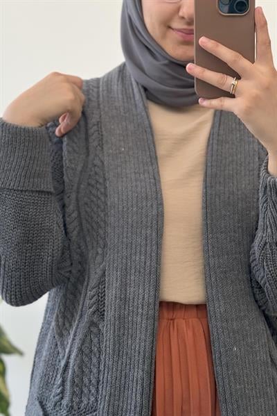 Örme Desen Hırka - Füme