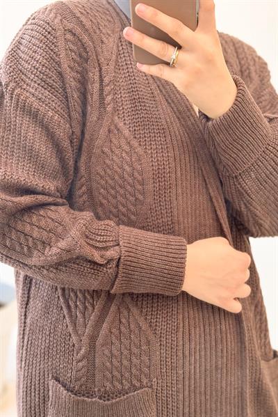 Örme Desen Hırka - Kahve