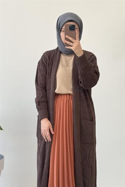 Örme Desen Hırka - Kahve