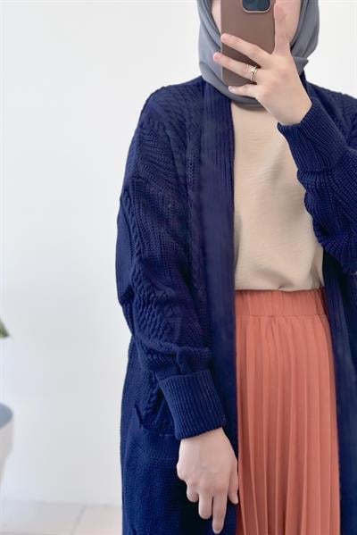 Örme Desen Hırka - Lacivert