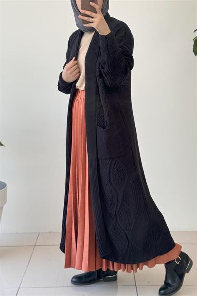 Örme Desen Hırka - Siyah