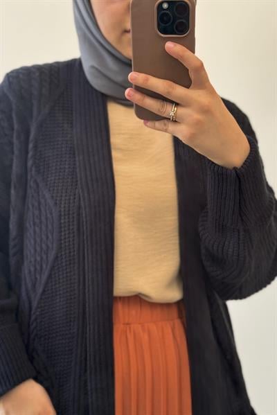 Örme Desen Hırka - Siyah