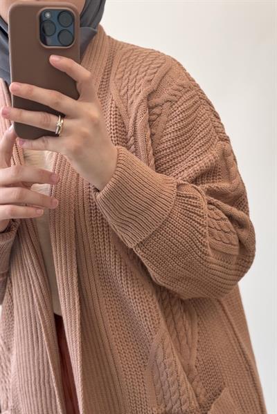 Örme Desen Hırka - Vizon