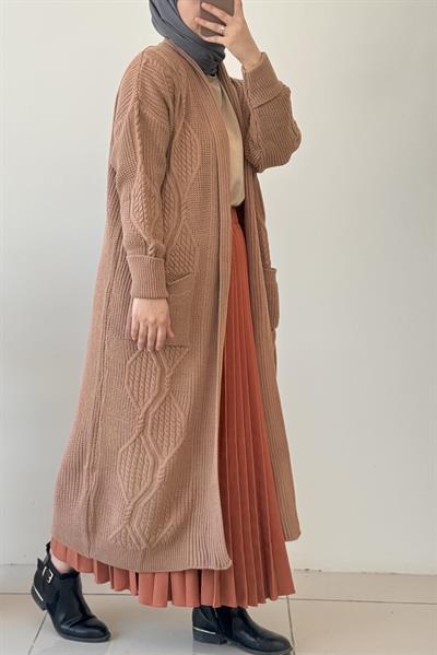 Örme Desen Hırka - Vizon