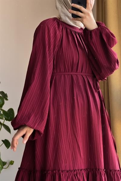 Pamuklu Elbise - Bordo