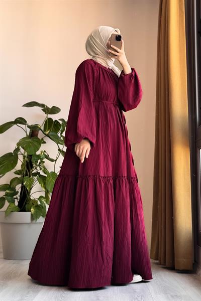 Pamuklu Elbise - Bordo