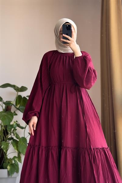 Pamuklu Elbise - Bordo