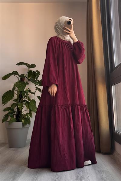 Pamuklu Elbise - Bordo