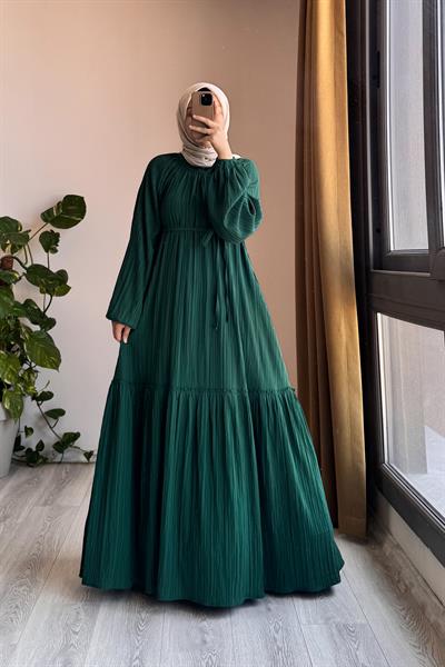 Pamuklu Elbise - Zümrüt yeşil