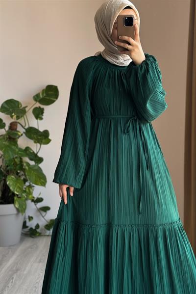 Pamuklu Elbise - Zümrüt yeşil