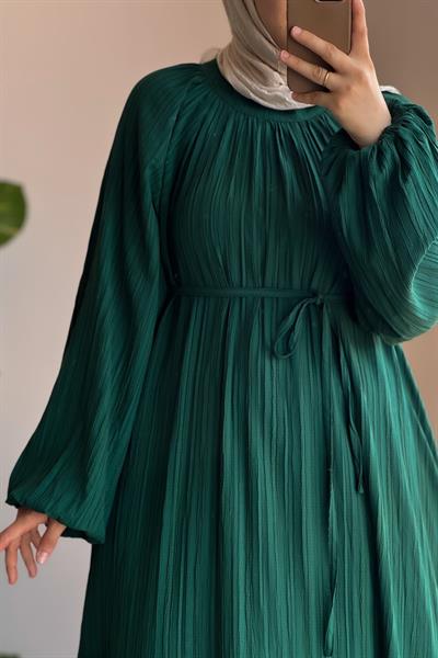 Pamuklu Elbise - Zümrüt yeşil