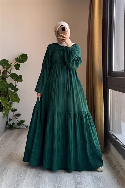 Pamuklu Elbise - Zümrüt yeşil