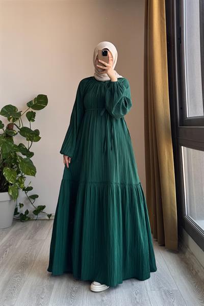 Pamuklu Elbise - Zümrüt yeşil