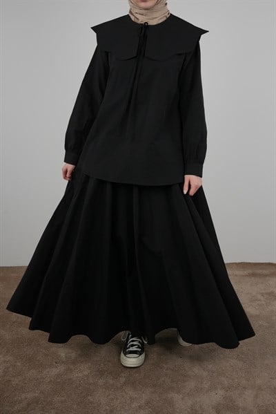 Ande Tesettür, Papatya Yaka Poplin Gömlek, Papatya Yaka Poplin Gömlek - Siyah