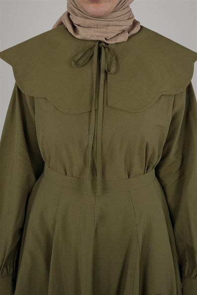 Ande Tesettür, Papatya Yaka Poplin Gömlek, Papatya Yaka Poplin Gömlek - Yağ yeşili