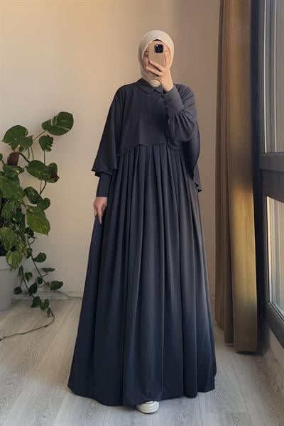 Pelerinli Elbise - Antrasit