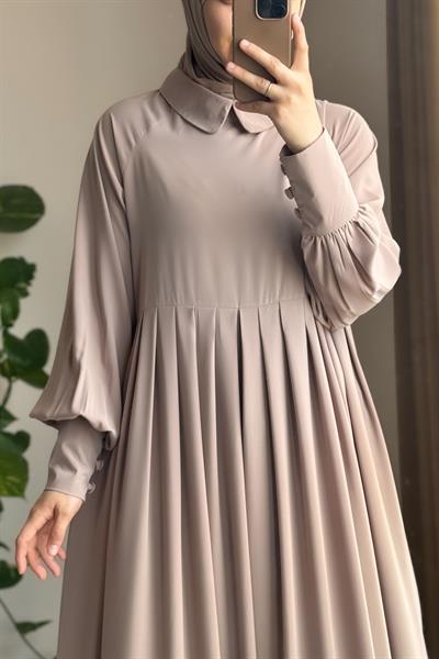Pelerinli Elbise - Bej