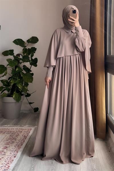 Pelerinli Elbise - Bej