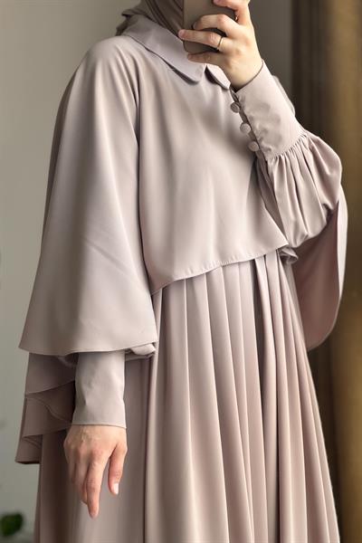 Pelerinli Elbise - Bej