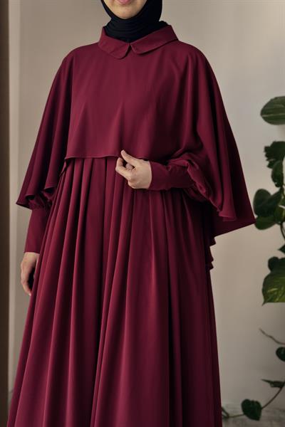 Pelerinli Elbise - Bordo