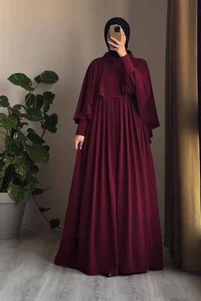 Pelerinli Elbise - Bordo