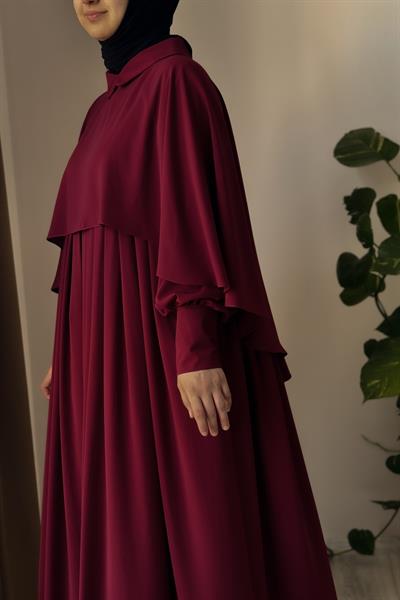 Pelerinli Elbise - Bordo