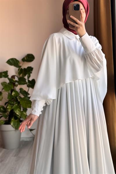 Pelerinli Elbise - Ekru